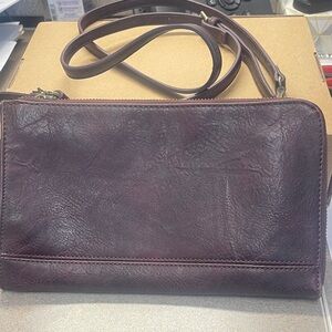 Slim Leather Crossbody Bag in Deep Plum